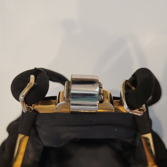 Vintage black peau de soie clutch opera bag with soft wrist strap. - Picture 4 of 6